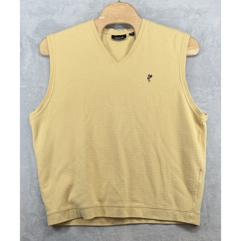 Ashworth Sweater Vest‎ Vintage Sleeveless V-Neck Yellow Cotton Men's Size 2XL